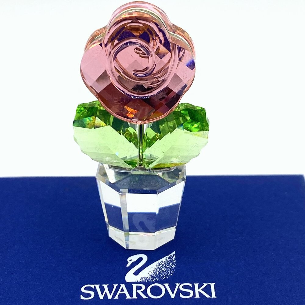RARE Swarovski Crystal Happy Flower Medium Pink Rose 4”H Figurine 872197 S31